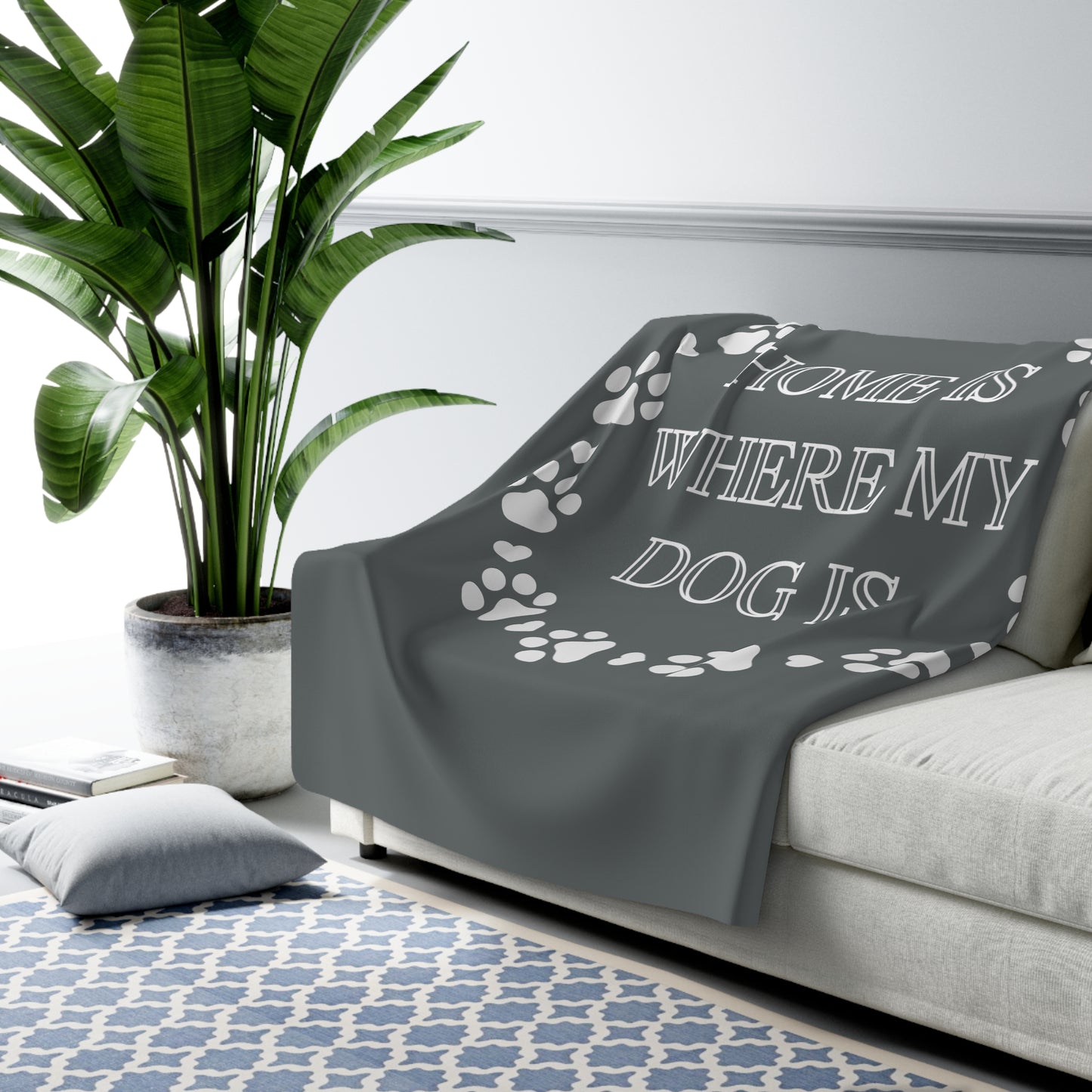 HOMEISWHEREMYDOGIS Sherpa Fleece Blanket Home